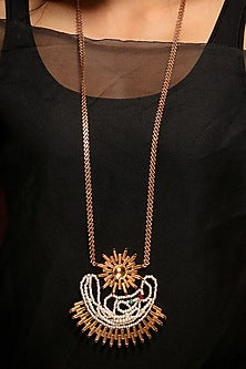 Gold Plated Emerald & Ruby Solar Beam Long Necklace