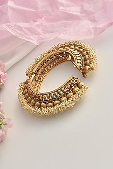 Gold Finish Pearl Temple Kada