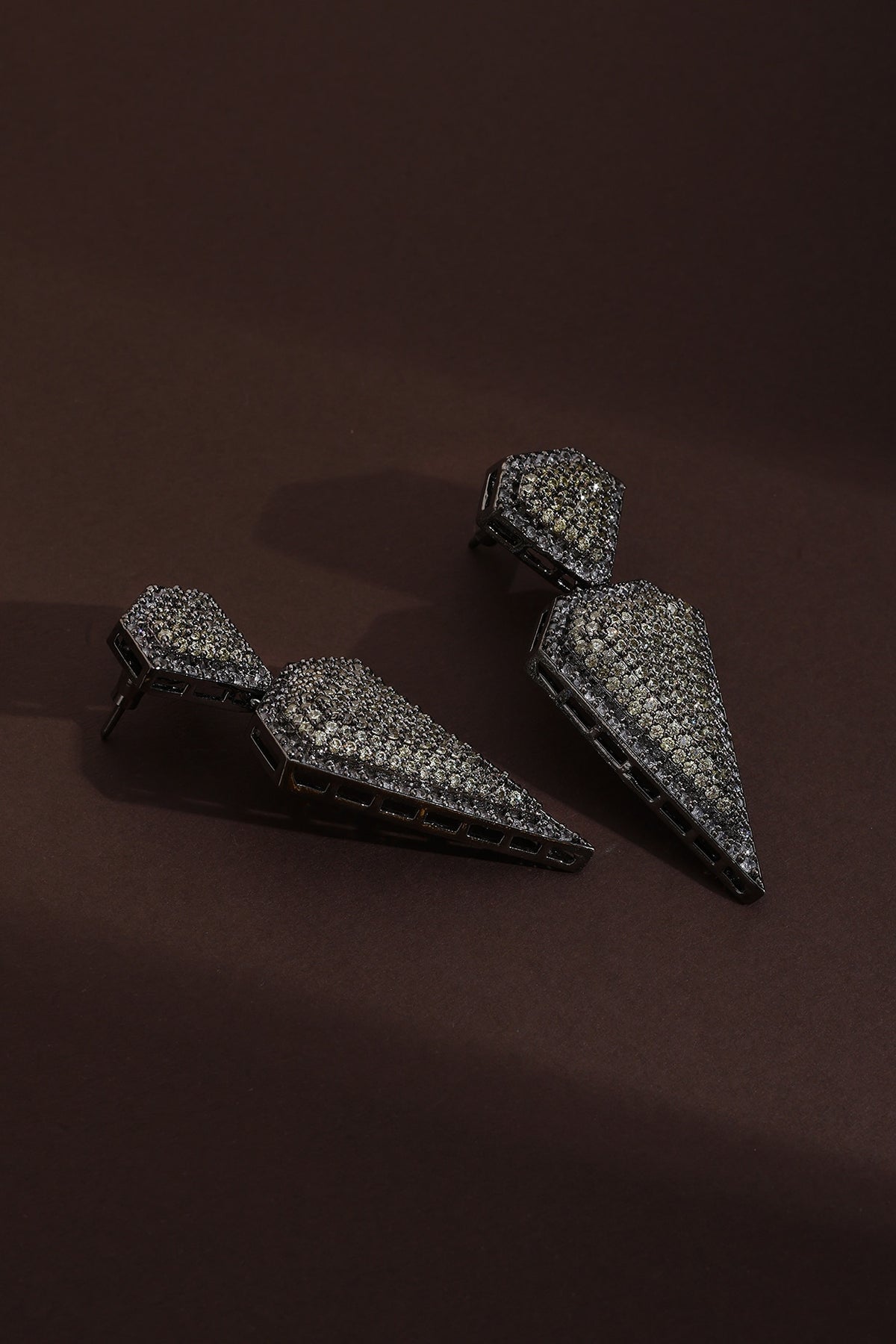 Black Rhodium Finish Champagne Zircon Handcrafted Dangler Earrings