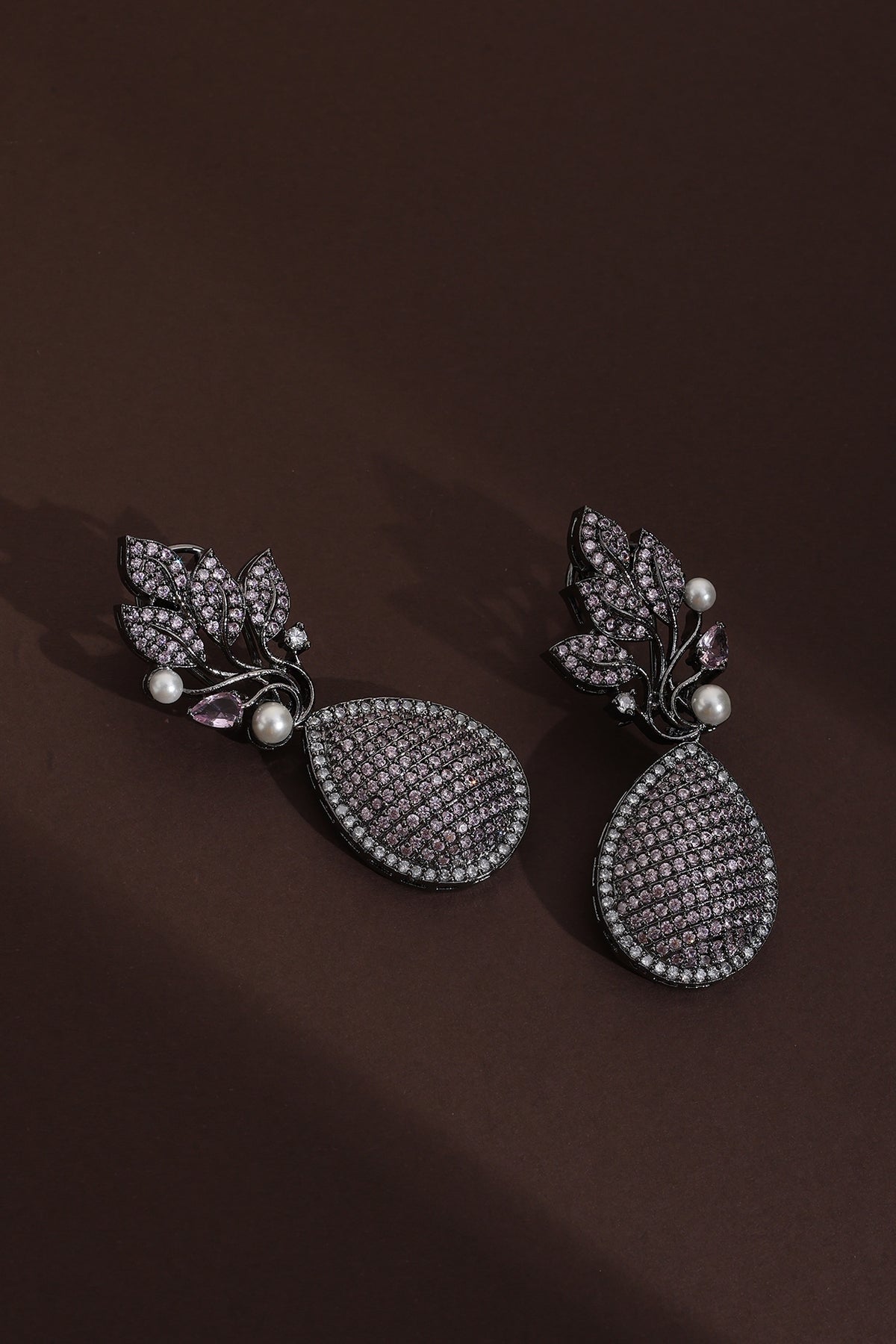 Black Rhodium Finish Lavender Zircon Handcrafted Dangler Earrings