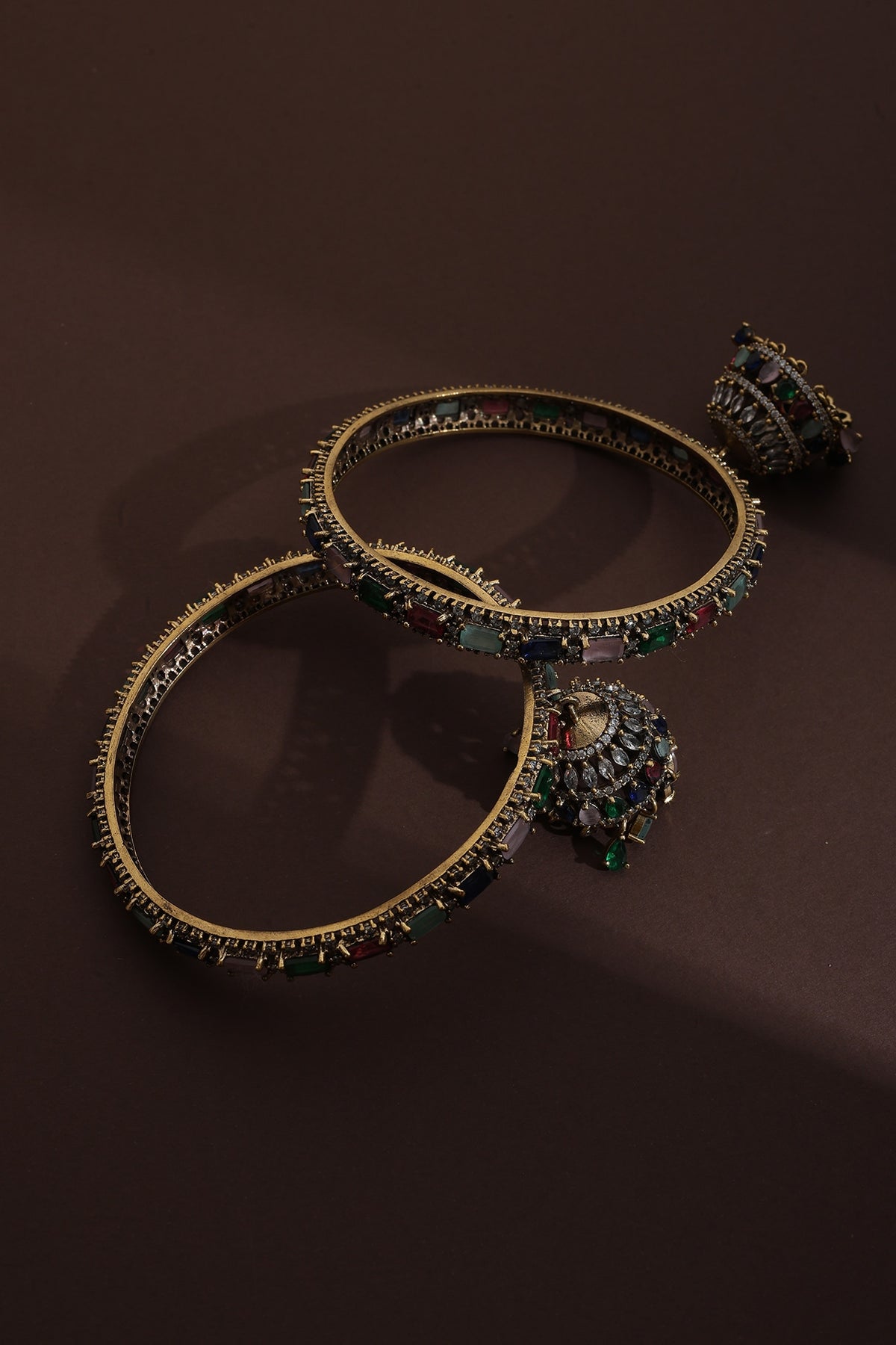 Gold Finish Multi-Colored Zirconia Handcrafted Bangle