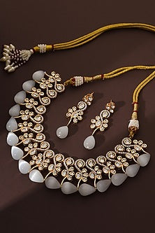 Rose Gold Finish Kundan Polki Necklace Set