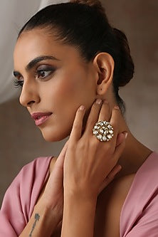 Gold Finish Kundan Polki Ring