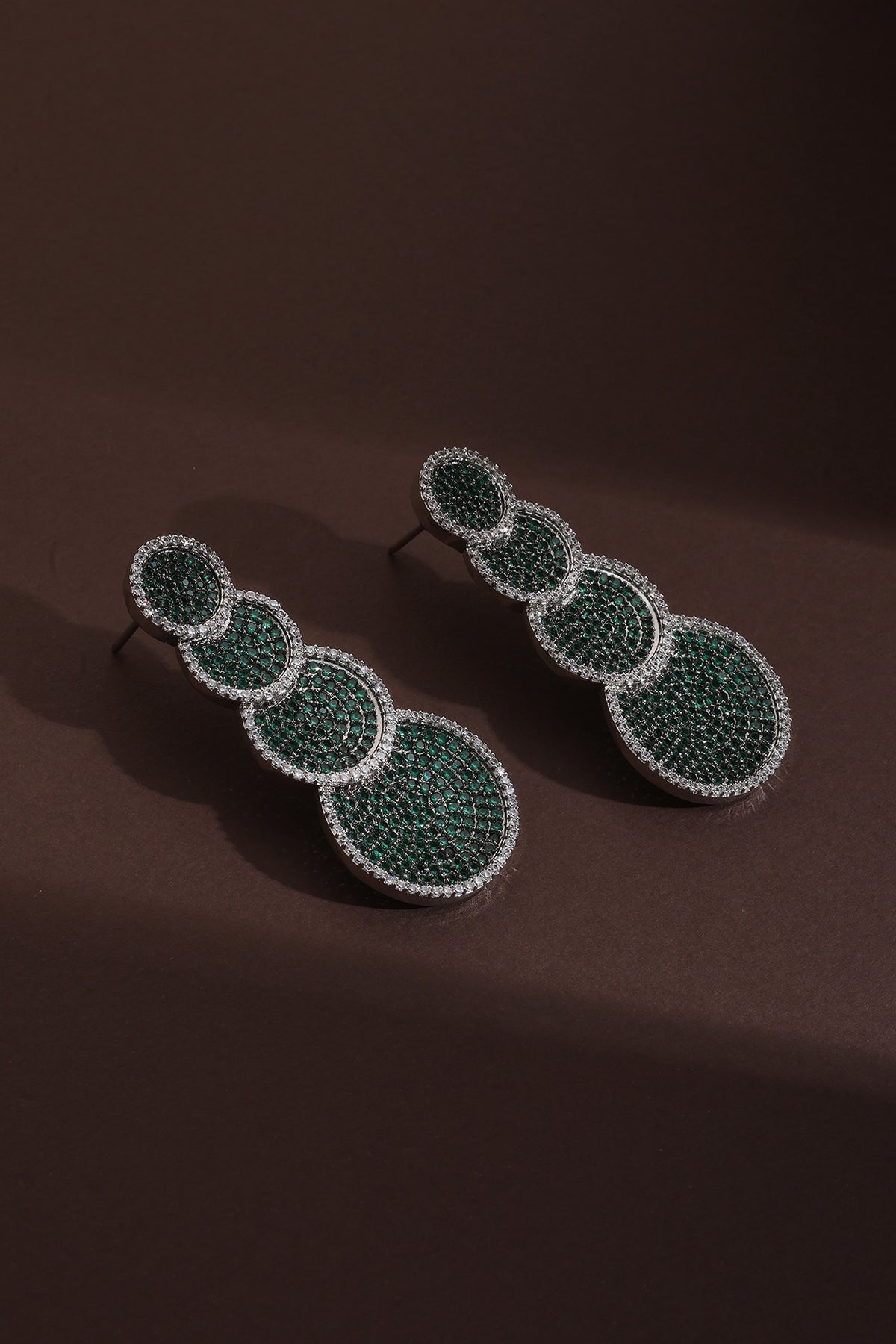 Black Rhodium Finish Green Zircon Dangler Earrings
