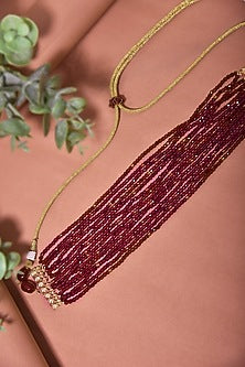 Gold Finish Red Beaded Choker Necklace