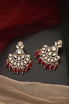 Gold Finish Kundan Polki Chandbaali Earrings