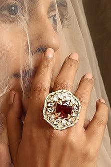 Gold Finish Kundan Polki Ring