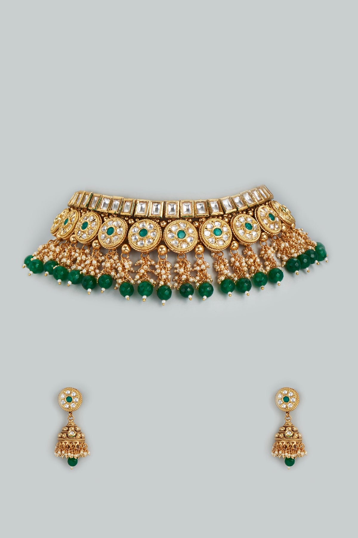 Gold Finish Handcrafted Necklace Set With Tumble Stones