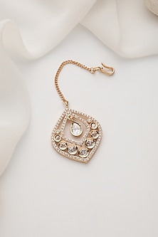 Rose Gold Finish Kundan Polki Handcrafted Maangtikka