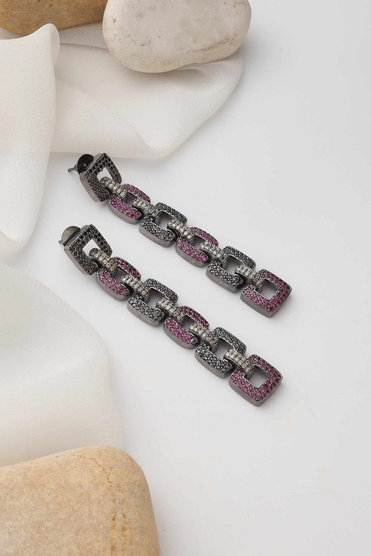 Black Rhodium Finish Zircon Dangler Earrings