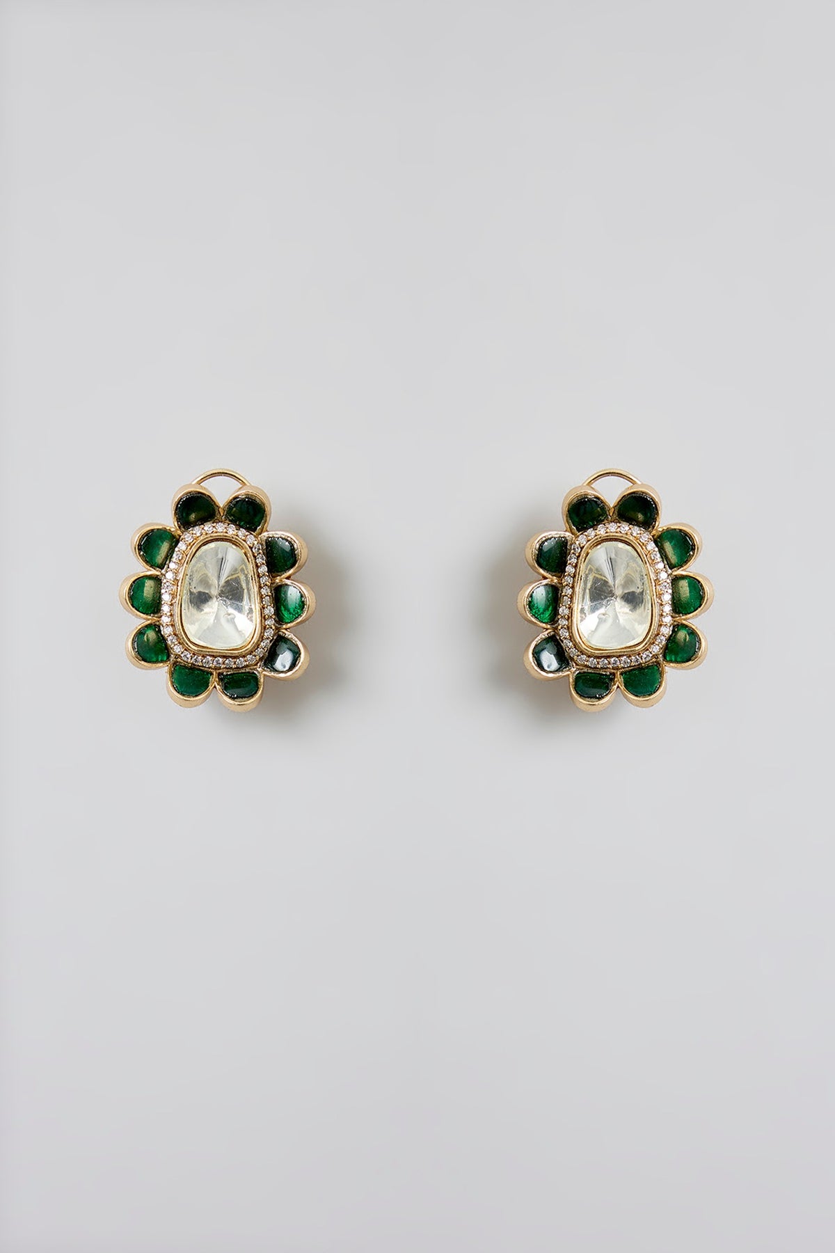 Rose Gold Finish Green Kundan Polki Hasli Necklace Set
