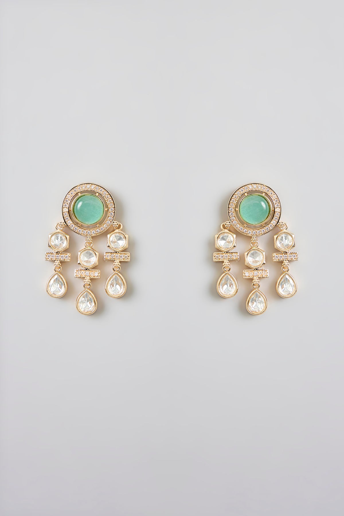 Rose Gold Finish Green Kundan Polki Necklace Set