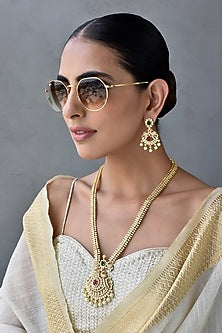 Gold Finish Kundan Polki & Jadau Long Necklace Set