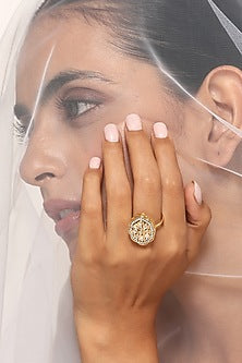 Gold Finish Kundan Polki Ring