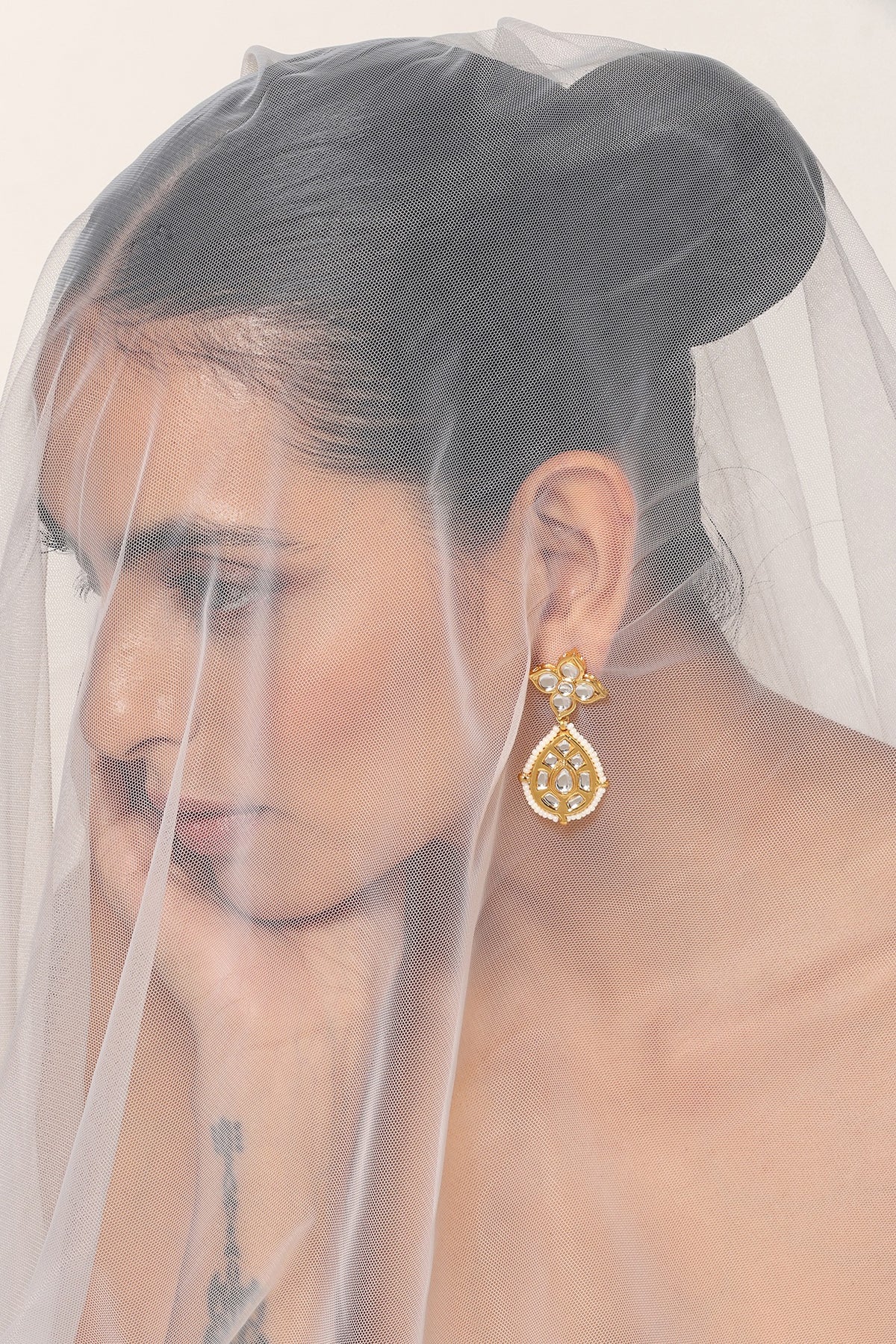 Gold Finish Kundan Polki Dangler Earrings