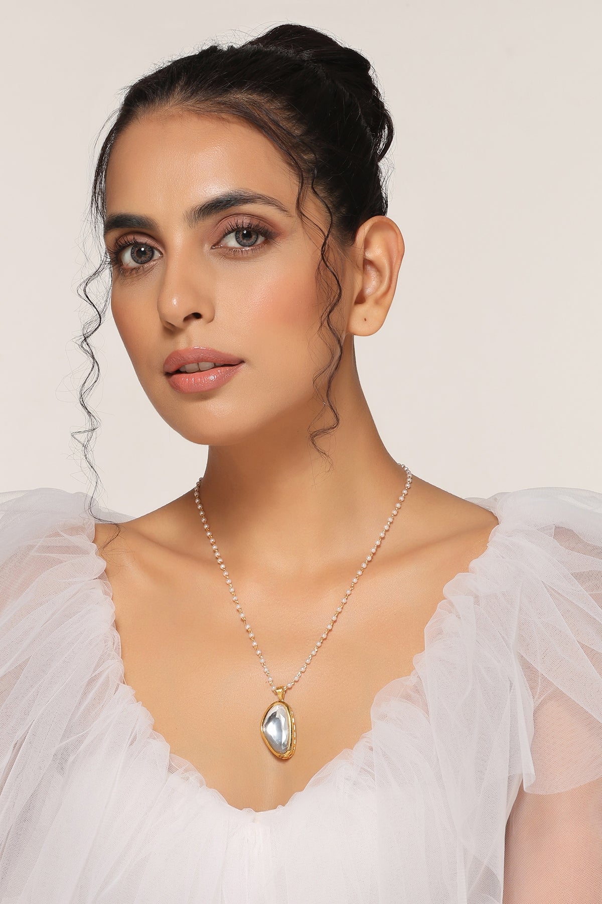 Gold Finish Kundan Polki Pendant Necklace