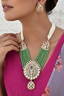 Gold Finish Kundan Polki Layered Necklace Set