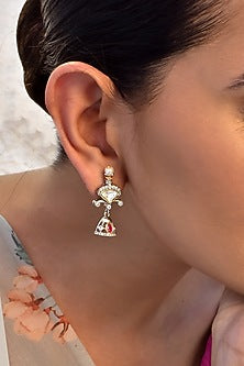 White Finish Kundan Polki Jhumka Earrings