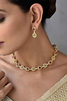 Gold Finish Kundan Polki & Jadau Necklace Set
