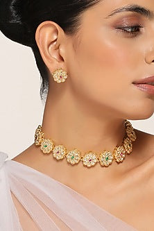 Gold Finish Choker Necklace Set