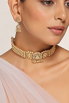 Gold Finish Temple Choker Necklace Set