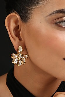 Gold Finish Kundan Polki Handcrafted Dangler Earrings