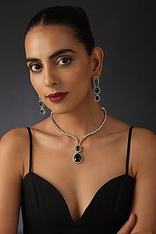 White Finish Emerald & Zircon Handcrafted Necklace Set