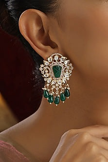 Gold Finish Green Kundan Polki Handmade Dangler Earrings