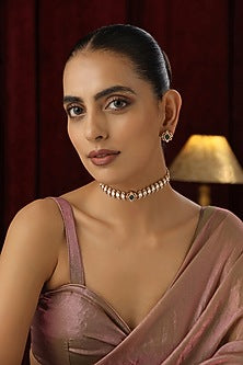 Rose Gold Finish Green Kundan Polki Handmade Choker Necklace Set