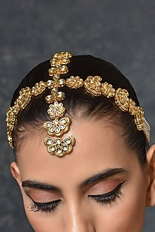 Gold Finish Kundan Polki & Pearls Mathapatti