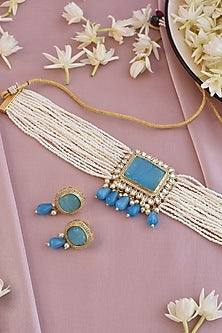 Gold Finish Kundan Polki Choker Necklace Set