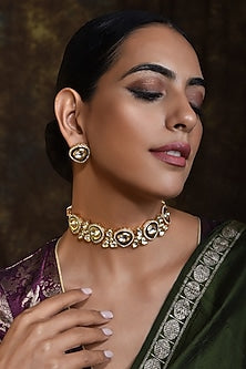 Gold Finish Kundan Polki Necklace Set