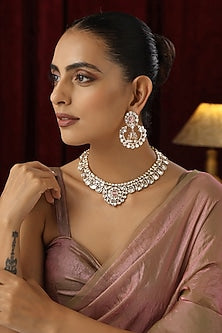 Rose Gold Finish Pink Kundan Polki Handmade Necklace Set
