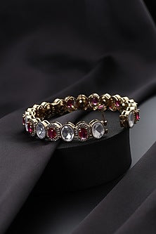 Gold Finish Red Kundan Polki Openable Kada