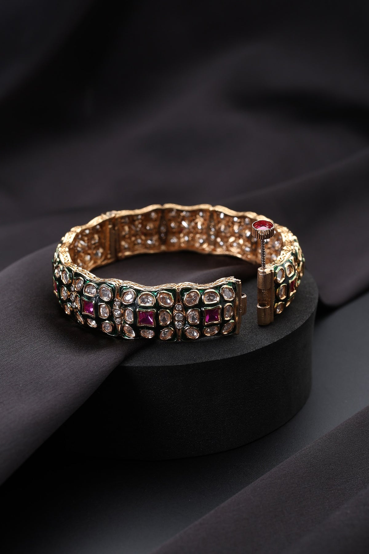 Gold Finish Multi-Colored Kundan Polki Openable Kada