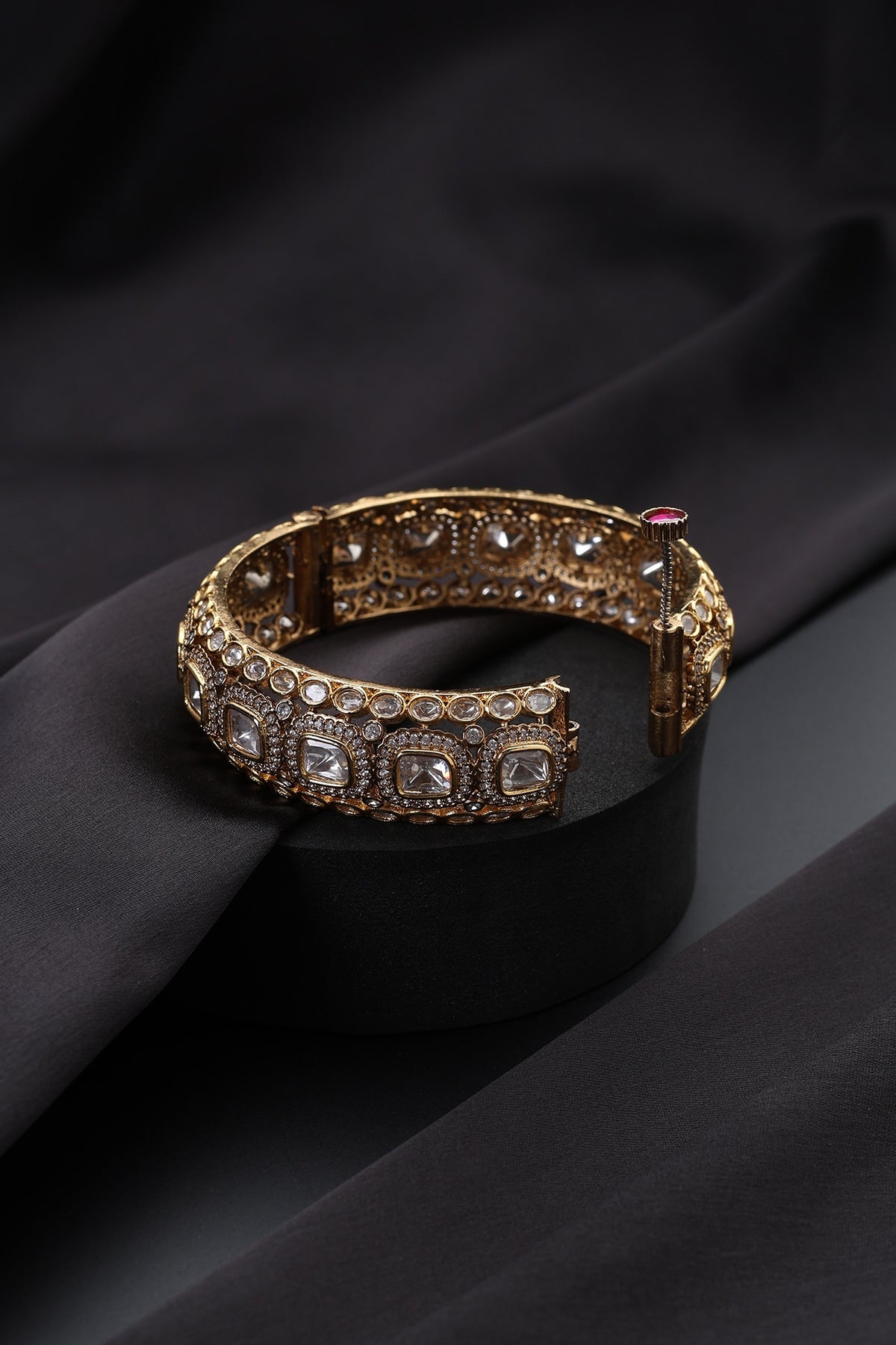 Gold Finish Kundan Polki Openable Kada