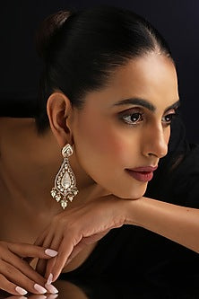 Rose Gold Finish Pink Kundan Polki Dangler Earrings