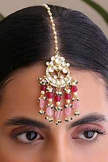 Gold Finish Kundan Polkis & Pearl Maangtikka