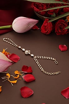 Rose Gold Finish Kundan Polki Haathphool