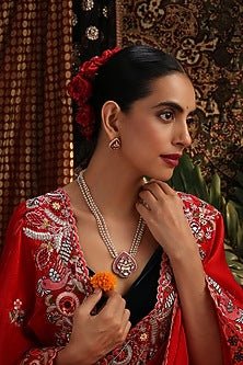 Rose Gold Finish Pink Kundan Polki Pendant Necklace Set