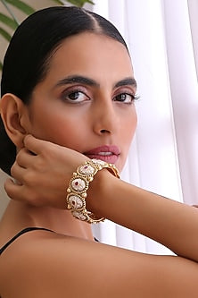Gold Finish Ruby Stone Enamelled Kada
