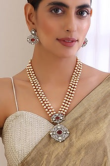 Two Tone Finish Kundan Polki Long Necklace Set