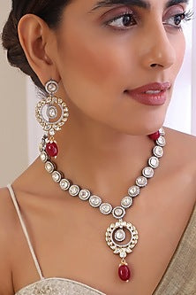 White Finish Kundan Polki Long Necklace Set