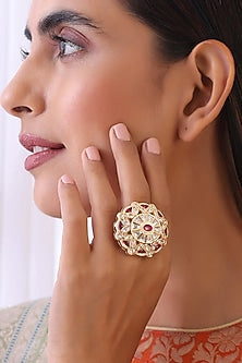 Gold Finish Kundan Polki Ring
