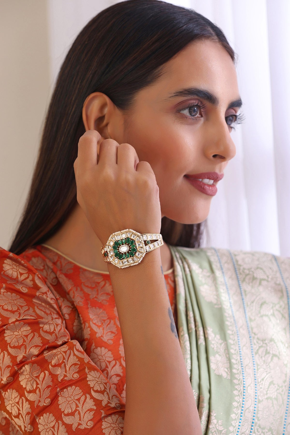 Gold Finish Kundan Polki Bracelet