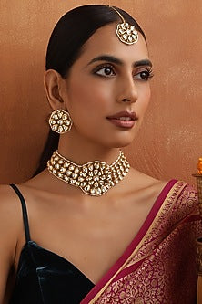 Gold Finish Kundan Polki Choker Necklace Set