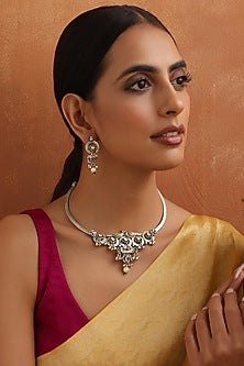 White Finish Green Kundan Polki Necklace Set