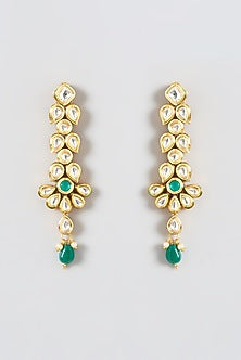 Gold Finish Kundan Polki Dangler Earrings