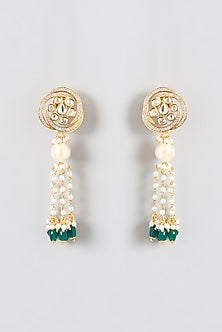 Gold Finish Kundan Polki & Pearl Dangler Earrings