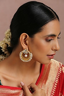 Gold Finish Earrings With Kundan Polki
